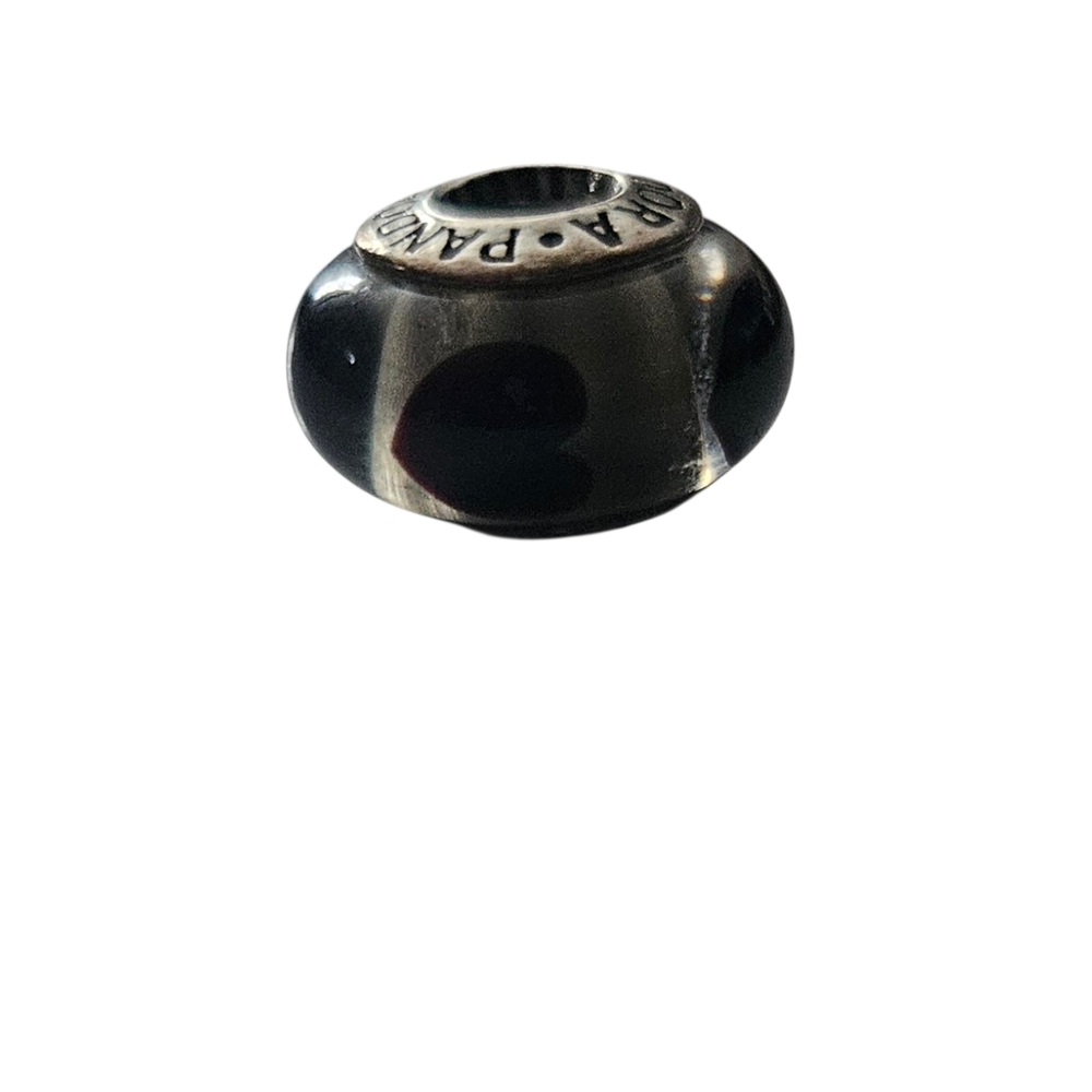 Authentic Pandora Black Love Hearts Murano Glass Charm 790665 FZ